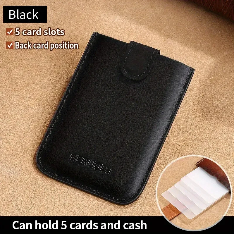 (image for) Ekphero Men's Card Holder Genuine Leather Portable Credit Card Case Storage Magnetic Suction Card Holder Simple Thin Bank Card Anti-magnetic Bus Card Slot Mini Bag